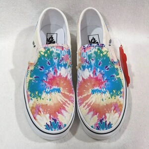 Vans Asher Rainbow Tie Dye Canvas Slip On Skate Shoes NWB